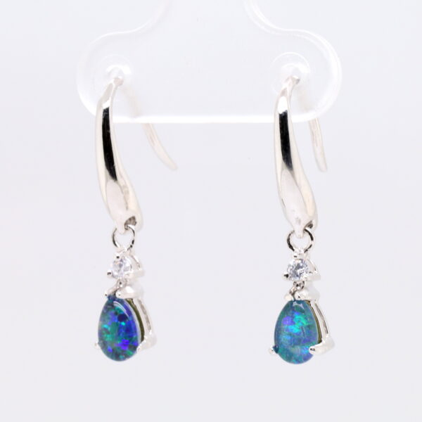 Green Blue Sterling Silver Australian Triplet Opal Drop Earrings