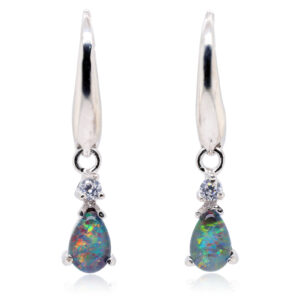 Red Blue Sterling Silver Australian Triplet Opal Drop Earrings