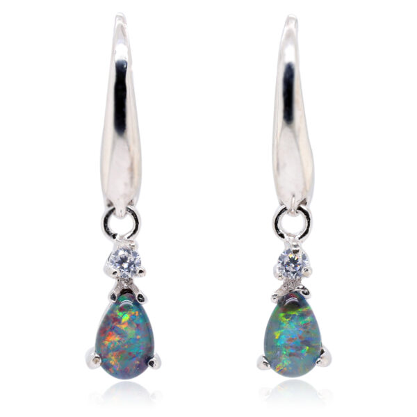 Red Blue Sterling Silver Australian Triplet Opal Drop Earrings