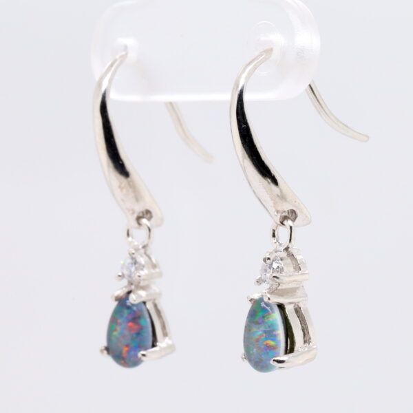 Red Blue Sterling Silver Australian Triplet Opal Drop Earrings