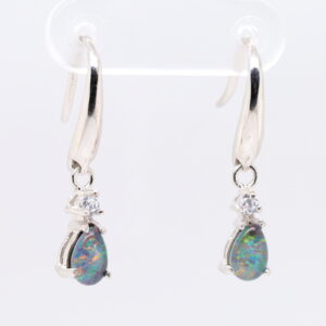 Red Blue Sterling Silver Australian Triplet Opal Drop Earrings