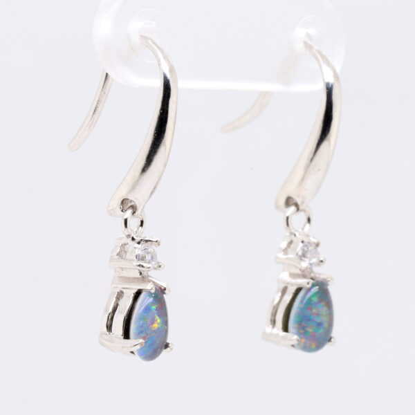 Red Blue Sterling Silver Australian Triplet Opal Drop Earrings