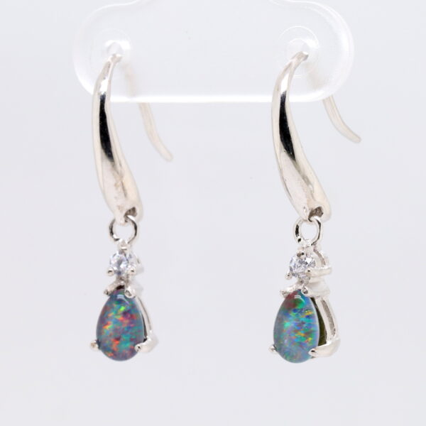 Red Blue Sterling Silver Australian Triplet Opal Drop Earrings