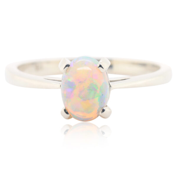 Blue Orange Pink and Green White Gold Solid Australian Crystal Opal Engagement Ring