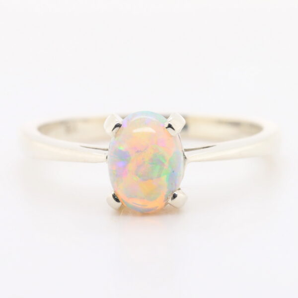 Blue Orange Pink and Green White Gold Solid Australian Crystal Opal Engagement Ring