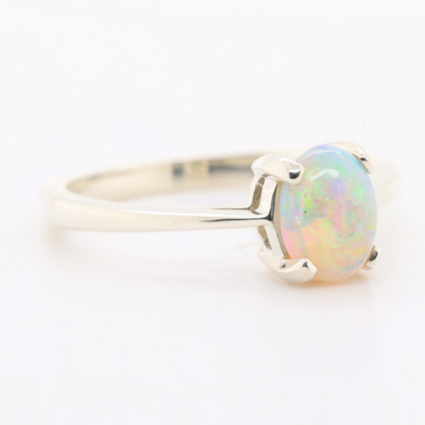 Blue Orange Pink and Green White Gold Solid Australian Crystal Opal Engagement Ring