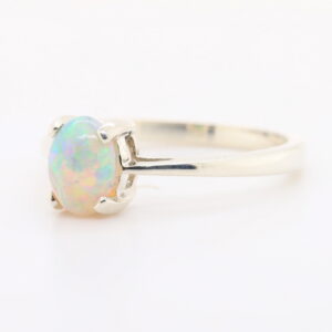 Blue Orange Pink and Green White Gold Solid Australian Crystal Opal Engagement Ring