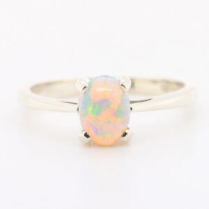 Blue Orange Pink and Green White Gold Solid Australian Crystal Opal Engagement Ring