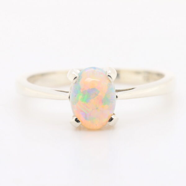 Blue Orange Pink and Green White Gold Solid Australian Crystal Opal Engagement Ring