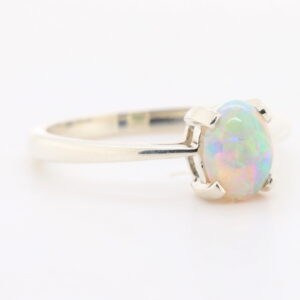 Blue Orange Pink and Green White Gold Solid Australian Crystal Opal Engagement Ring