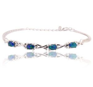 Sterling Silver Blue Green Australian Triplet Opal Bracelet