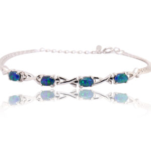 Sterling Silver Blue Green Australian Triplet Opal Bracelet