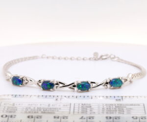 Sterling Silver Blue Green Australian Triplet Opal Bracelet