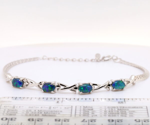 Sterling Silver Blue Green Australian Triplet Opal Bracelet
