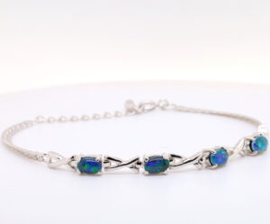 Sterling Silver Blue Green Australian Triplet Opal Bracelet