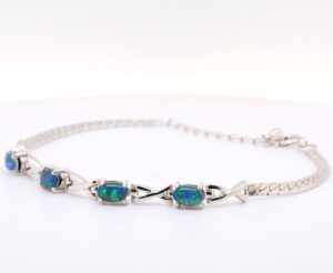 Sterling Silver Blue Green Australian Triplet Opal Bracelet