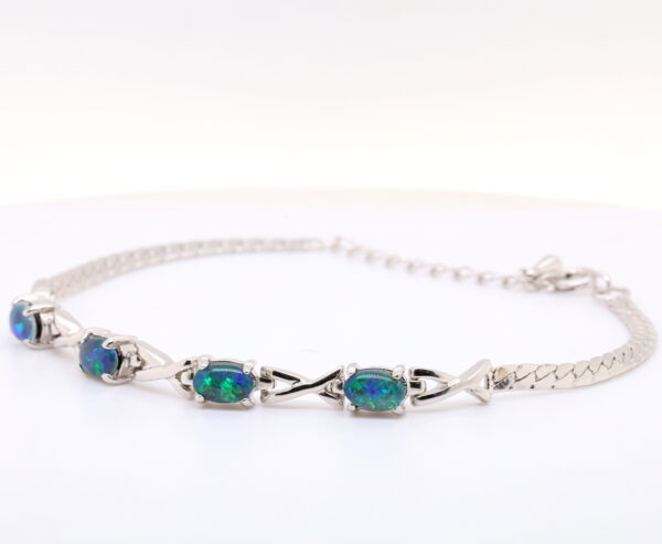 Sterling Silver Blue Green Australian Triplet Opal Bracelet