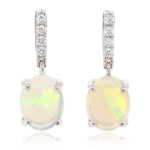 Blue Green Pink White Gold Solid Australian Crystal Opal Diamond Drop Earrings