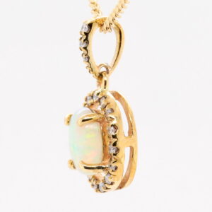 Blue Orange and Green Yellow Gold Solid Australian Crystal Opal Necklace Pendant with Diamonds