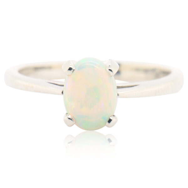 Blue Pink and Green White Gold Solid Australian Crystal Opal Engagement Ring