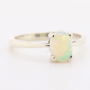 Blue Pink and Green White Gold Solid Australian Crystal Opal Engagement Ring