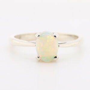 Blue Pink and Green White Gold Solid Australian Crystal Opal Engagement Ring