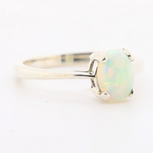 Blue Pink and Green White Gold Solid Australian Crystal Opal Engagement Ring