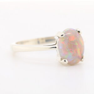 Red Blue Green White Gold Solid Australian Semi Black Opal Engagement Ring