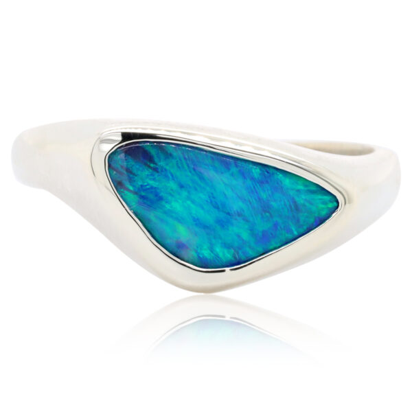 Blue and Green White Gold Solid Australian Boulder Opal Engagement Ring