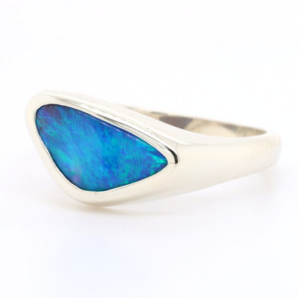 Blue and Green White Gold Solid Australian Boulder Opal Engagement Ring