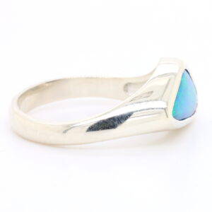 Blue and Green White Gold Solid Australian Boulder Opal Engagement Ring