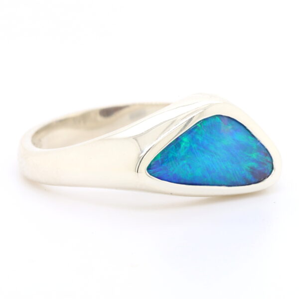 Blue and Green White Gold Solid Australian Boulder Opal Engagement Ring