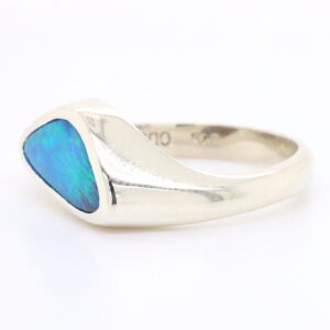 Blue and Green White Gold Solid Australian Boulder Opal Engagement Ring