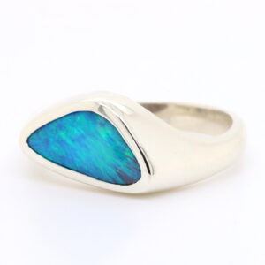 Blue and Green White Gold Solid Australian Boulder Opal Engagement Ring