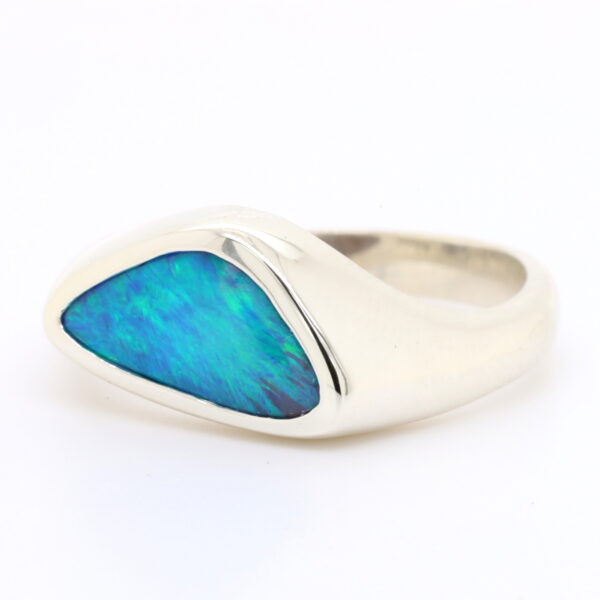 Blue and Green White Gold Solid Australian Boulder Opal Engagement Ring