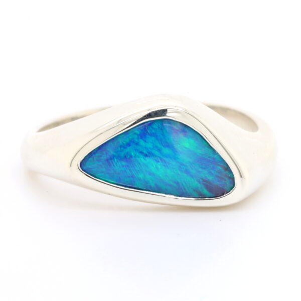 Blue and Green White Gold Solid Australian Boulder Opal Engagement Ring