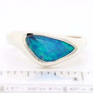 Blue and Green White Gold Solid Australian Boulder Opal Engagement Ring