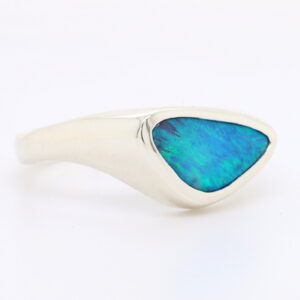 Blue and Green White Gold Solid Australian Boulder Opal Engagement Ring