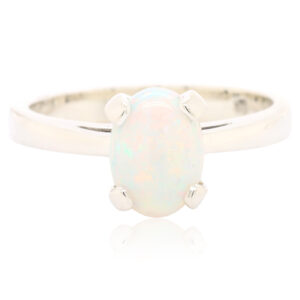 Blue Pink and Green White Gold Solid Australian Crystal Opal Engagement Ring