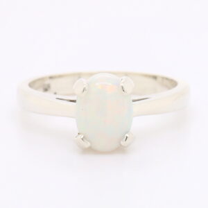 Blue Pink and Green White Gold Solid Australian Crystal Opal Engagement Ring