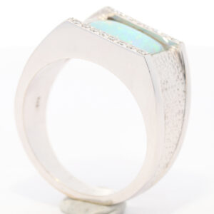 White Gold Blue Green Yellow Orange Solid Australian Crystal Opal and Diamond Mens Ring