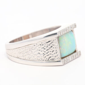 White Gold Blue Green Yellow Orange Solid Australian Crystal Opal and Diamond Mens Ring