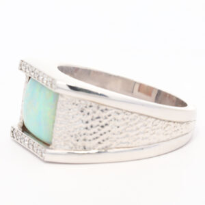 White Gold Blue Green Yellow Orange Solid Australian Crystal Opal and Diamond Mens Ring
