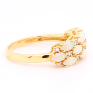 Blue and Green Pink Yellow Gold Solid Australian Crystal Opal Ring with Diamonds