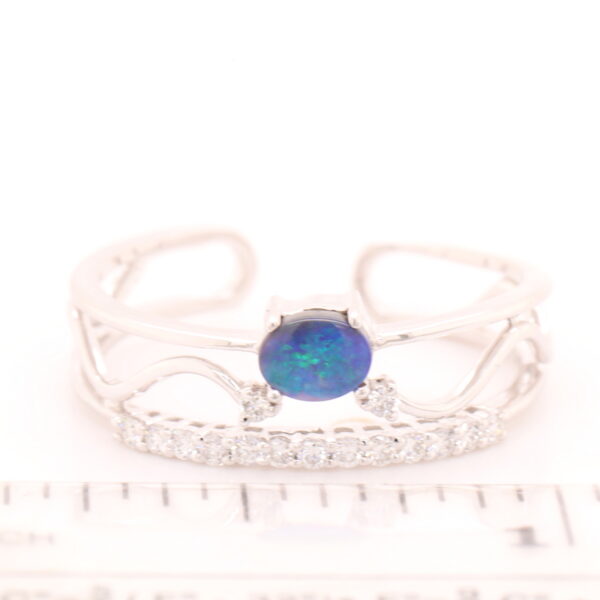 Blue and Green White Gold Solid Australian Black Opal Ring with Diamonds