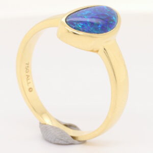 Green and Blue Yellow Gold Solid Australian Black Opal Engagement Ring
