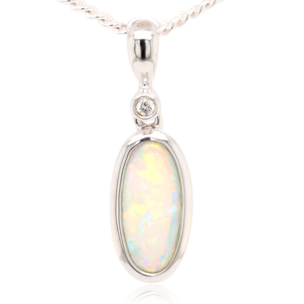 White Gold Blue Pink Green Solid Australian Crystal Opal Diamond Necklace Pendant