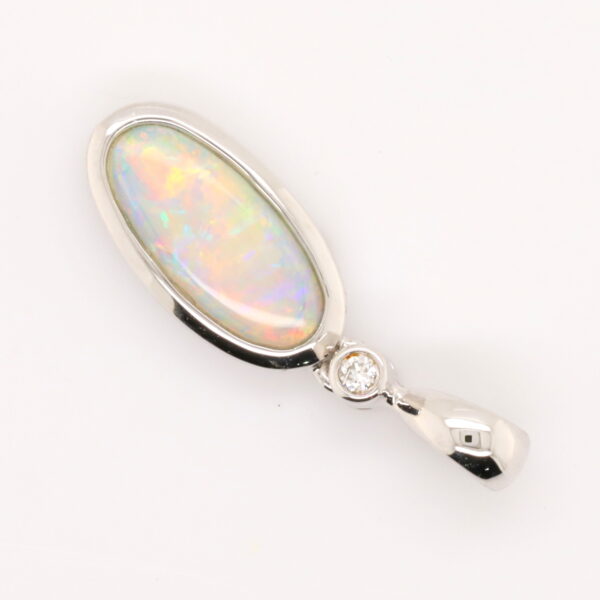 White Gold Blue Pink Green Solid Australian Crystal Opal Diamond Necklace Pendant