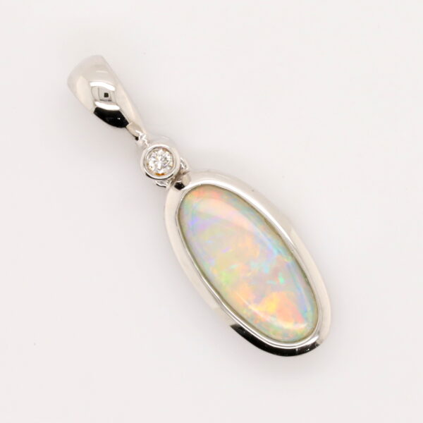 White Gold Blue Pink Green Solid Australian Crystal Opal Diamond Necklace Pendant