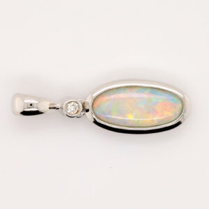 White Gold Blue Pink Green Solid Australian Crystal Opal Diamond Necklace Pendant